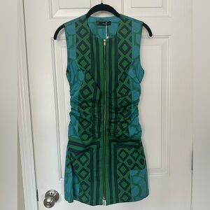 Mango Geometric Green Zipper Dress